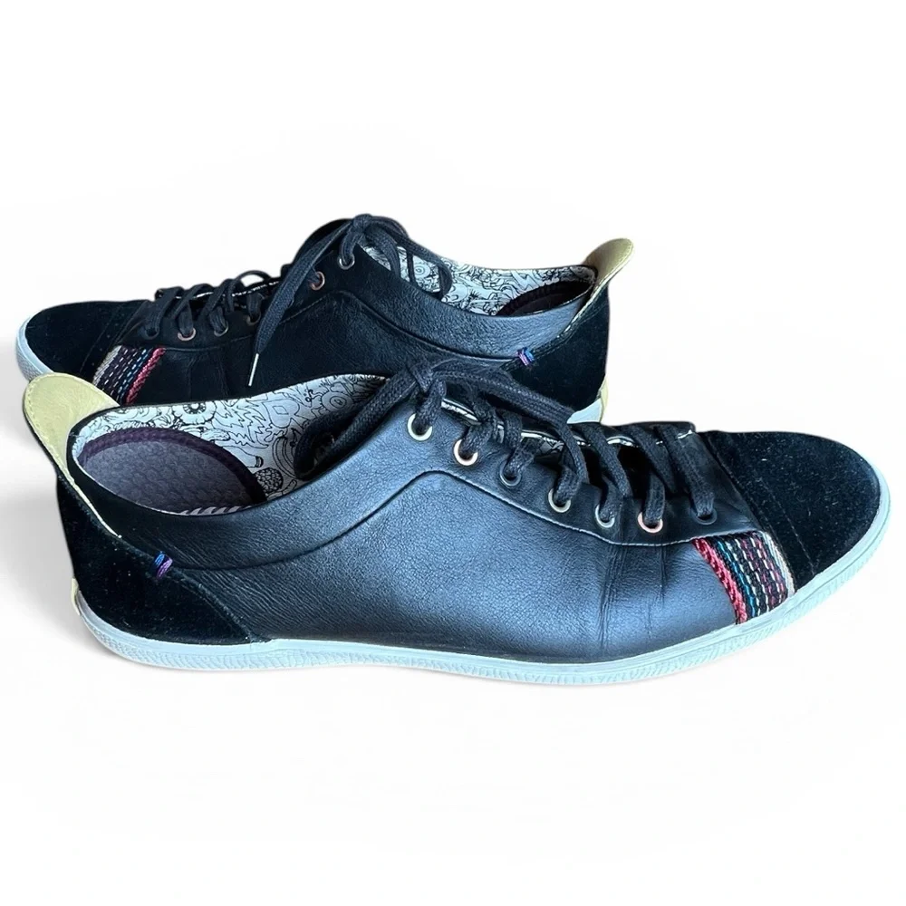 PAUL SMITH VESTRI LEATHER STRIPED PLIMSOLLS IN BLACK